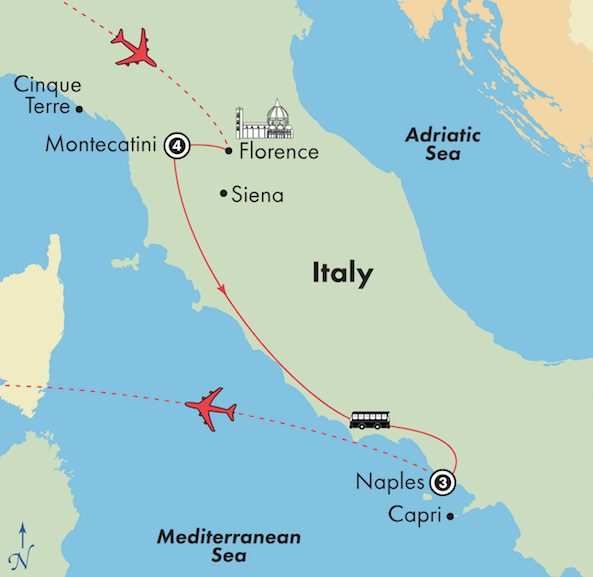tuscany southern italy tour itinerary map